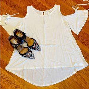 Cream Cold Shoulder Tie Sleeve M